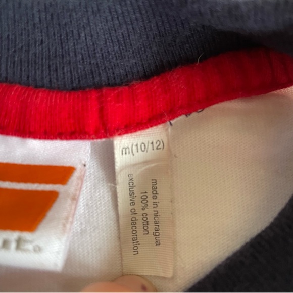 SIDEOUT Navy Blue & Red Varsity Striped Sleeve Logo T-Shirt - Picture 6 of 8